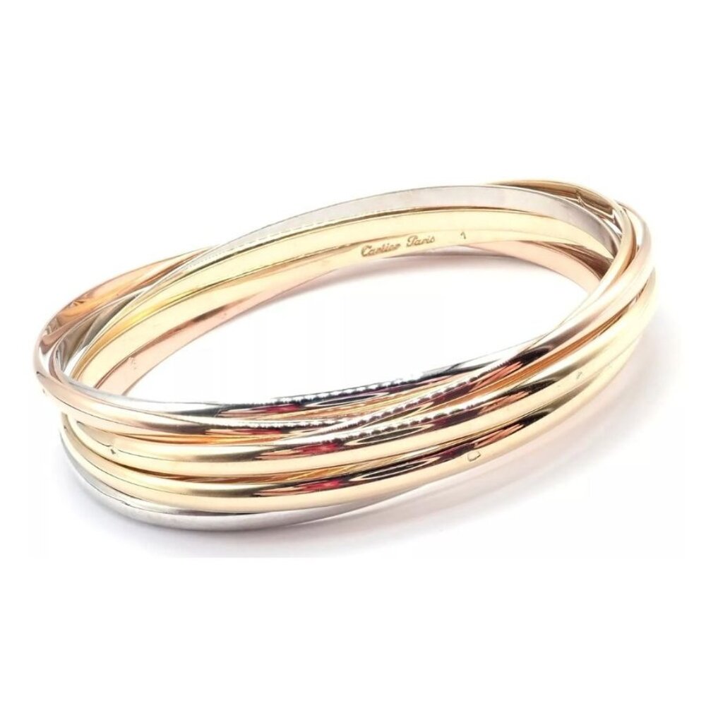 Authentic! Vintage Cartier 18k Tricolor Gold 7 Band Trinity Bangle Bracelet